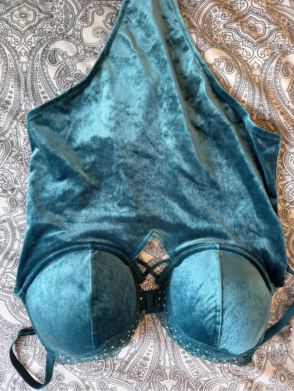 Victoria's Secret Teal Velvet Lace-Trim Push-Up Bra